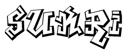 The clipart image depicts the word Sukri in a style reminiscent of graffiti. The letters are drawn in a bold, block-like script with sharp angles and a three-dimensional appearance.