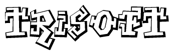 The clipart image depicts the word Trisoft in a style reminiscent of graffiti. The letters are drawn in a bold, block-like script with sharp angles and a three-dimensional appearance.