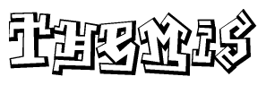 The clipart image depicts the word Themis in a style reminiscent of graffiti. The letters are drawn in a bold, block-like script with sharp angles and a three-dimensional appearance.
