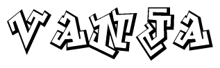 The image is a stylized representation of the letters Vanja designed to mimic the look of graffiti text. The letters are bold and have a three-dimensional appearance, with emphasis on angles and shadowing effects.