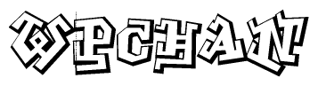 The clipart image depicts the word Wpchan in a style reminiscent of graffiti. The letters are drawn in a bold, block-like script with sharp angles and a three-dimensional appearance.