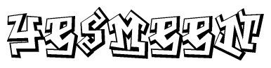 The clipart image depicts the word Yesmeen in a style reminiscent of graffiti. The letters are drawn in a bold, block-like script with sharp angles and a three-dimensional appearance.