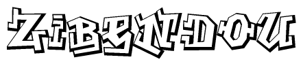 The clipart image depicts the word Zibendou in a style reminiscent of graffiti. The letters are drawn in a bold, block-like script with sharp angles and a three-dimensional appearance.