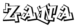 The clipart image depicts the word Zana in a style reminiscent of graffiti. The letters are drawn in a bold, block-like script with sharp angles and a three-dimensional appearance.