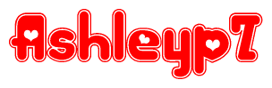 The image displays the word Ashleyp7 written in a stylized red font with hearts inside the letters.