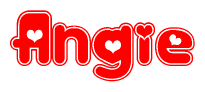 The image is a clipart featuring the word Angie written in a stylized font with a heart shape replacing inserted into the center of each letter. The color scheme of the text and hearts is red with a light outline.