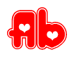 The image is a clipart featuring the word Ab written in a stylized font with a heart shape replacing inserted into the center of each letter. The color scheme of the text and hearts is red with a light outline.