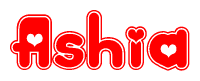 The image displays the word Ashia written in a stylized red font with hearts inside the letters.