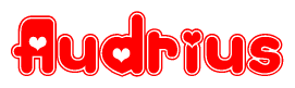 The image displays the word Audrius written in a stylized red font with hearts inside the letters.