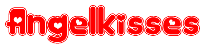 The image is a clipart featuring the word Angelkisses written in a stylized font with a heart shape replacing inserted into the center of each letter. The color scheme of the text and hearts is red with a light outline.