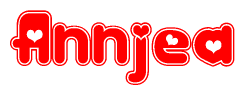 The image is a clipart featuring the word Annjea written in a stylized font with a heart shape replacing inserted into the center of each letter. The color scheme of the text and hearts is red with a light outline.