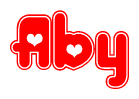 The image is a clipart featuring the word Aby written in a stylized font with a heart shape replacing inserted into the center of each letter. The color scheme of the text and hearts is red with a light outline.