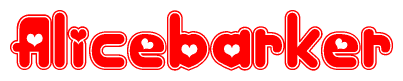 The image displays the word Alicebarker written in a stylized red font with hearts inside the letters.