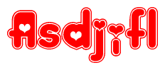 The image displays the word Asdj;fl written in a stylized red font with hearts inside the letters.