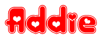 The image displays the word Addie written in a stylized red font with hearts inside the letters.