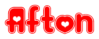 The image displays the word Afton written in a stylized red font with hearts inside the letters.