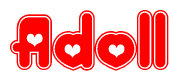 The image displays the word Adoll written in a stylized red font with hearts inside the letters.