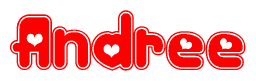 The image displays the word Andree written in a stylized red font with hearts inside the letters.