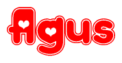 The image is a clipart featuring the word Agus written in a stylized font with a heart shape replacing inserted into the center of each letter. The color scheme of the text and hearts is red with a light outline.