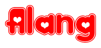 The image is a clipart featuring the word Alang written in a stylized font with a heart shape replacing inserted into the center of each letter. The color scheme of the text and hearts is red with a light outline.