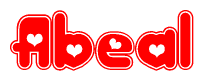 The image displays the word Abeal written in a stylized red font with hearts inside the letters.