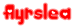 The image displays the word Ayrslea written in a stylized red font with hearts inside the letters.