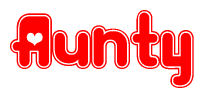 The image is a clipart featuring the word Aunty written in a stylized font with a heart shape replacing inserted into the center of each letter. The color scheme of the text and hearts is red with a light outline.