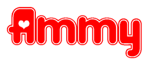 The image is a clipart featuring the word Ammy written in a stylized font with a heart shape replacing inserted into the center of each letter. The color scheme of the text and hearts is red with a light outline.