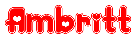 The image displays the word Ambritt written in a stylized red font with hearts inside the letters.