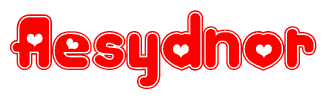 The image displays the word Aesydnor written in a stylized red font with hearts inside the letters.