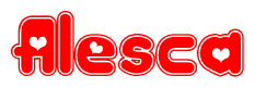 The image is a clipart featuring the word Alesca written in a stylized font with a heart shape replacing inserted into the center of each letter. The color scheme of the text and hearts is red with a light outline.