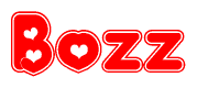 The image displays the word Bozz written in a stylized red font with hearts inside the letters.