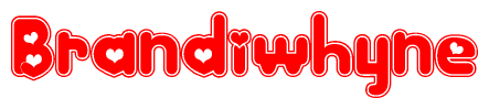 The image is a clipart featuring the word Brandiwhyne written in a stylized font with a heart shape replacing inserted into the center of each letter. The color scheme of the text and hearts is red with a light outline.