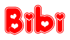 The image displays the word Bibi written in a stylized red font with hearts inside the letters.