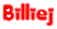 The image displays the word Billiej written in a stylized red font with hearts inside the letters.