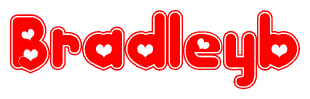 The image is a clipart featuring the word Bradleyb written in a stylized font with a heart shape replacing inserted into the center of each letter. The color scheme of the text and hearts is red with a light outline.
