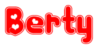 The image displays the word Berty written in a stylized red font with hearts inside the letters.