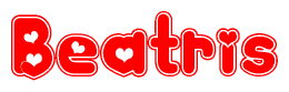 The image displays the word Beatris written in a stylized red font with hearts inside the letters.