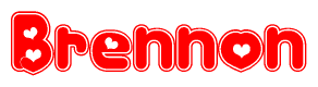 The image is a clipart featuring the word Brennon written in a stylized font with a heart shape replacing inserted into the center of each letter. The color scheme of the text and hearts is red with a light outline.