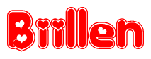 The image is a clipart featuring the word Biillen written in a stylized font with a heart shape replacing inserted into the center of each letter. The color scheme of the text and hearts is red with a light outline.