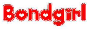 The image is a clipart featuring the word Bondgirl written in a stylized font with a heart shape replacing inserted into the center of each letter. The color scheme of the text and hearts is red with a light outline.
