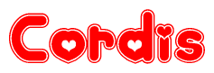 The image displays the word Cordis written in a stylized red font with hearts inside the letters.