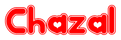 The image displays the word Chazal written in a stylized red font with hearts inside the letters.