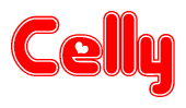 The image is a clipart featuring the word Celly written in a stylized font with a heart shape replacing inserted into the center of each letter. The color scheme of the text and hearts is red with a light outline.