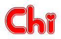 The image is a clipart featuring the word Chi written in a stylized font with a heart shape replacing inserted into the center of each letter. The color scheme of the text and hearts is red with a light outline.