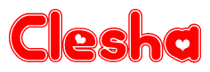 The image is a clipart featuring the word Clesha written in a stylized font with a heart shape replacing inserted into the center of each letter. The color scheme of the text and hearts is red with a light outline.