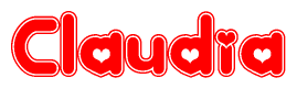 The image displays the word Claudia written in a stylized red font with hearts inside the letters.