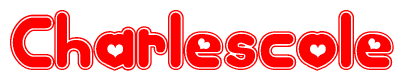The image displays the word Charlescole written in a stylized red font with hearts inside the letters.