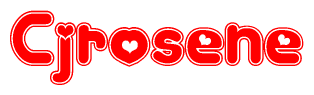 The image is a clipart featuring the word Cjrosene written in a stylized font with a heart shape replacing inserted into the center of each letter. The color scheme of the text and hearts is red with a light outline.
