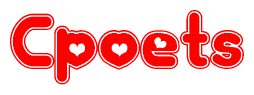 The image is a clipart featuring the word Cpoets written in a stylized font with a heart shape replacing inserted into the center of each letter. The color scheme of the text and hearts is red with a light outline.